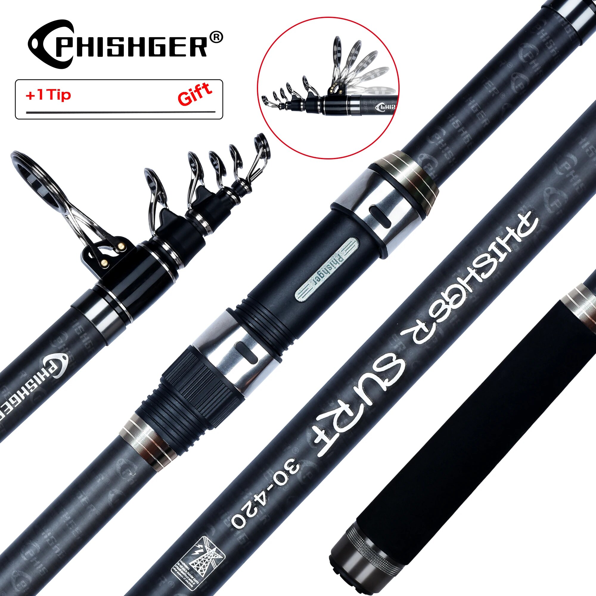PHISHGER Telescopic Surf Spinn - Fishing Rod Surf recensie en prijs